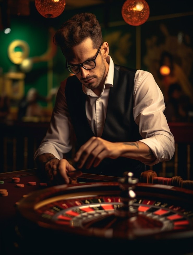 Studio paustoto dengan meja live dealer dan peralatan multi-kamera berkualitas tinggi